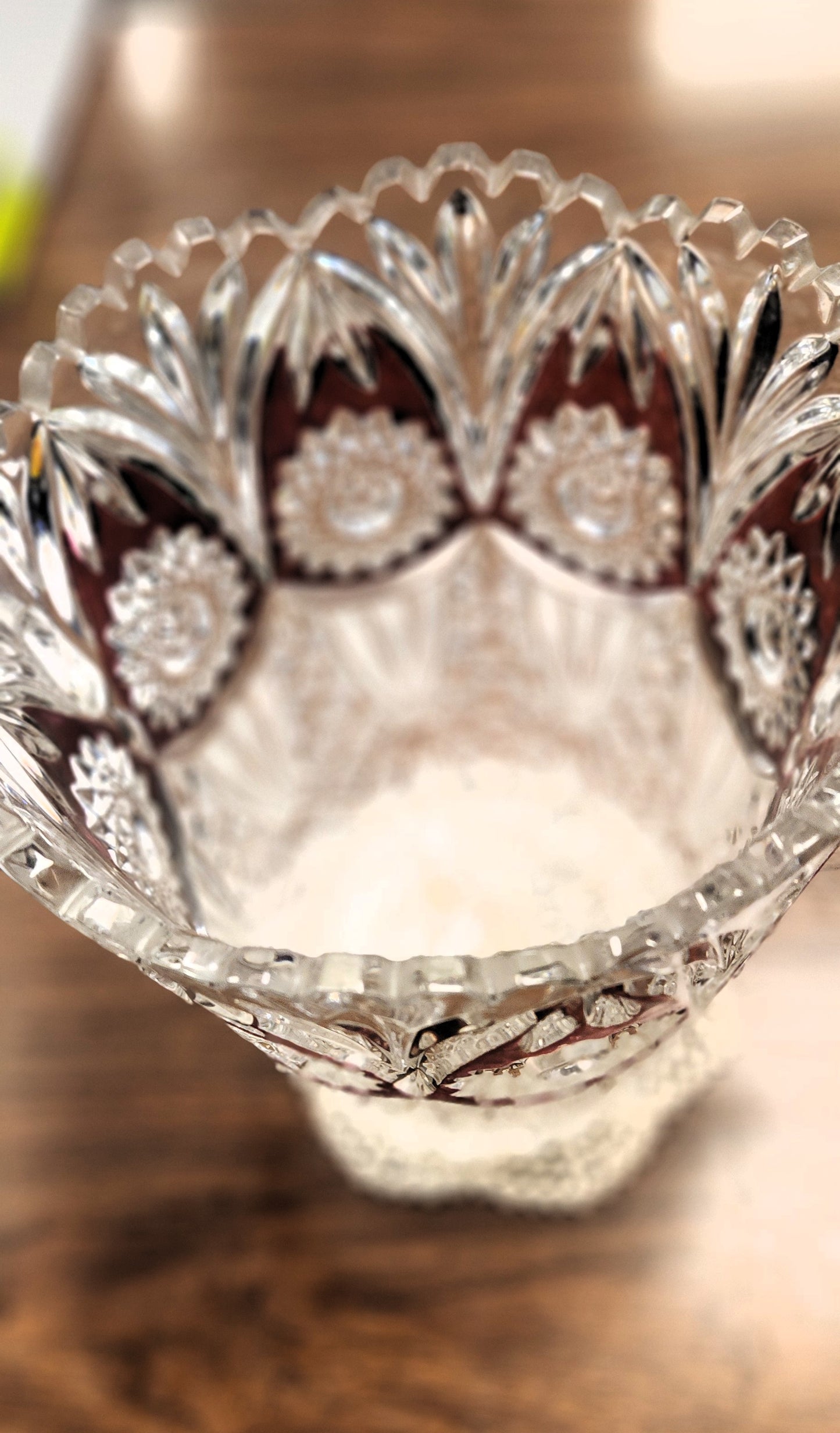 Vintage Bavarian Cut-to-Clear Cranberry Crystal Ice Bucket - 1970s