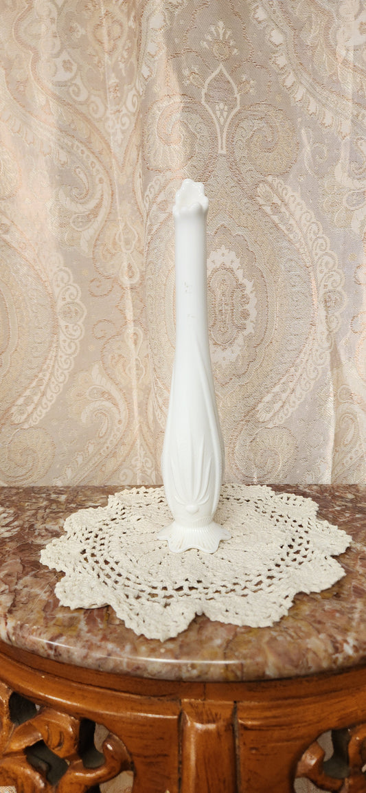 Vintage Fenton Milk Glass Cactus Agave Footed Swung Bud Vase 10.5" White MCM