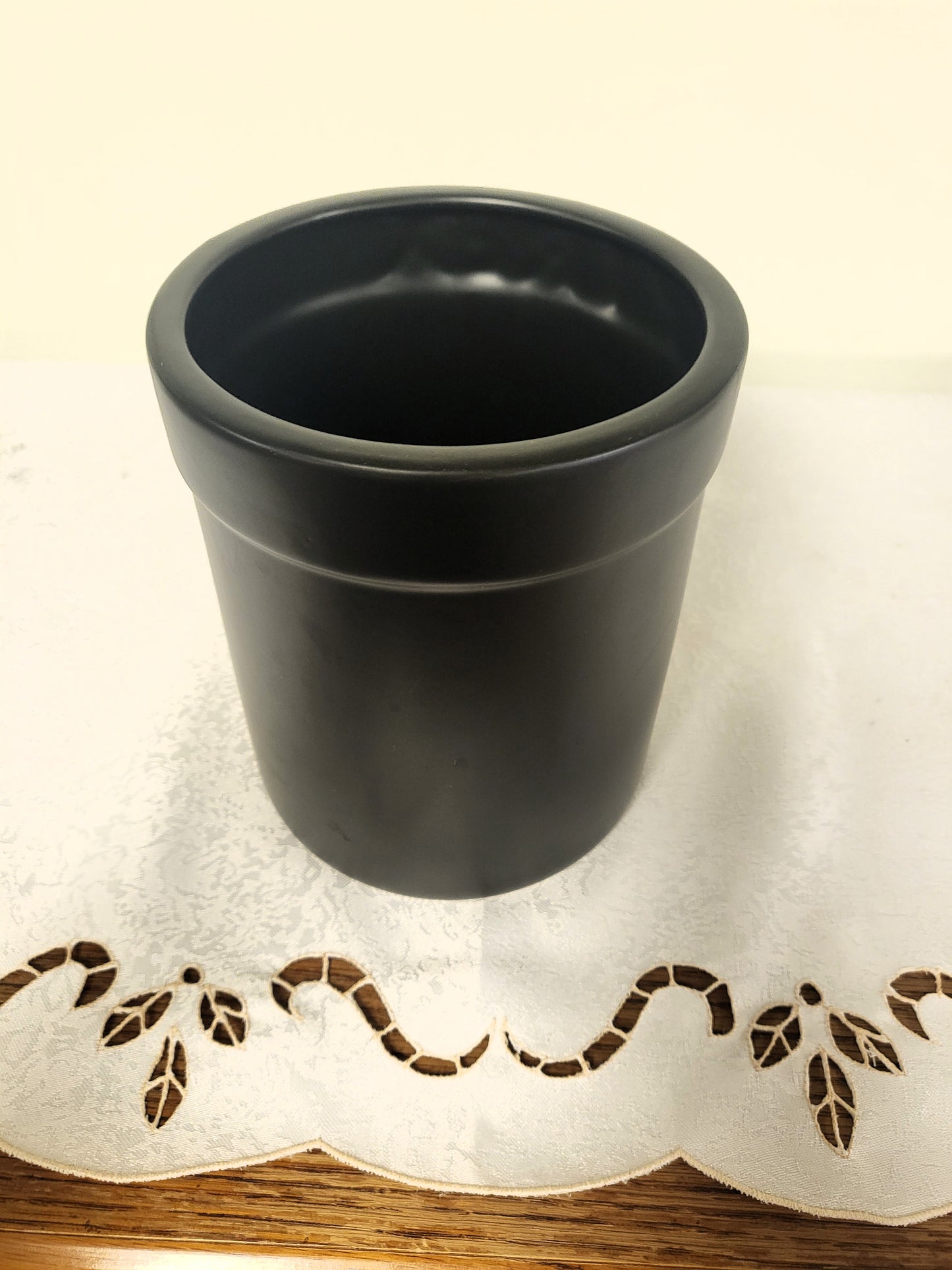 Vintage Pyrex Black Ceramic Utensil Holder Canister Crock