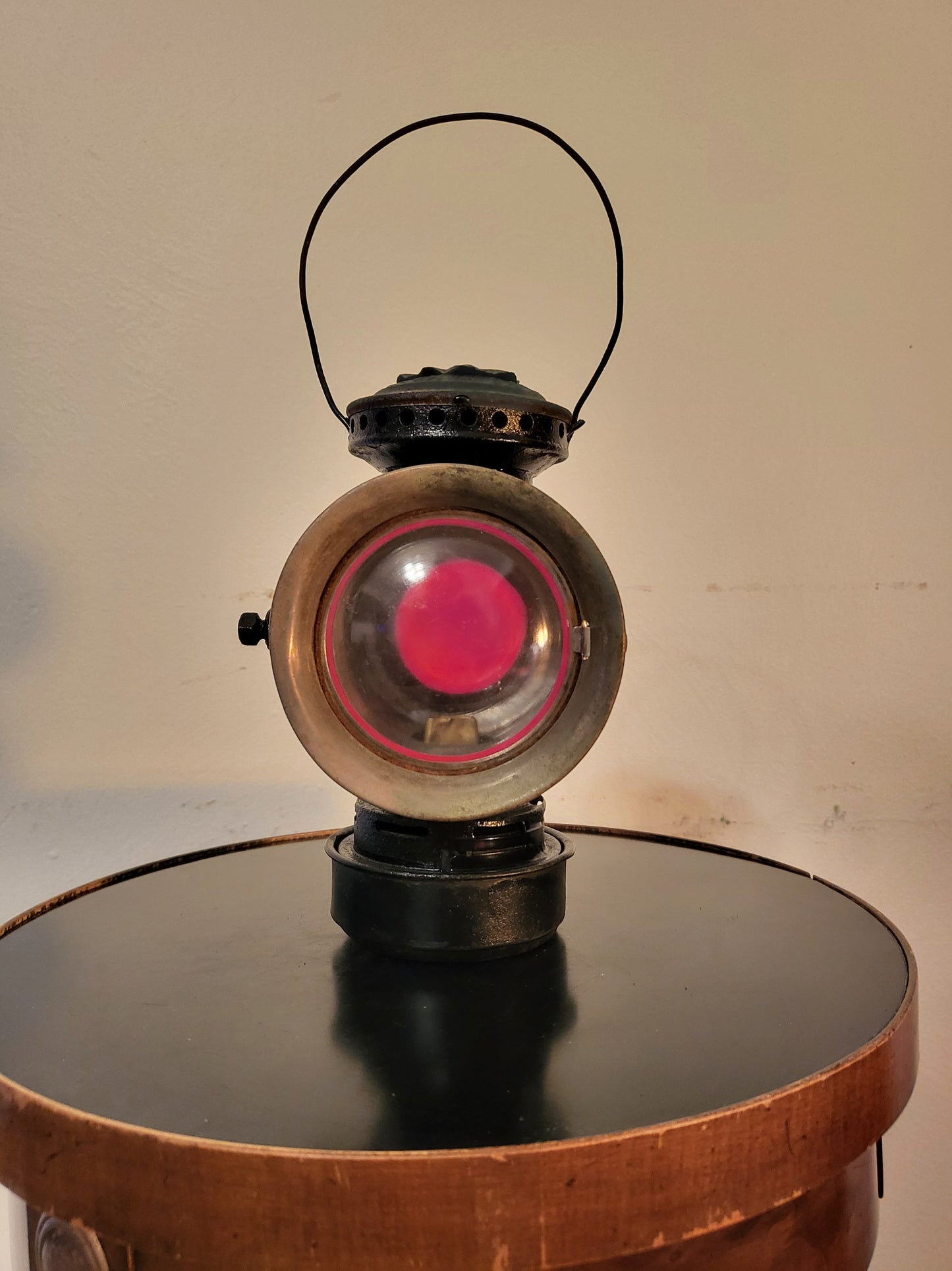 Antique 1914 Dietz Eureka Kerosene Tail Lamp – Rare Ruby Red Lens & Original Burner