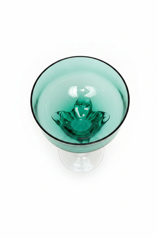 emerald tulip wine goblet top view