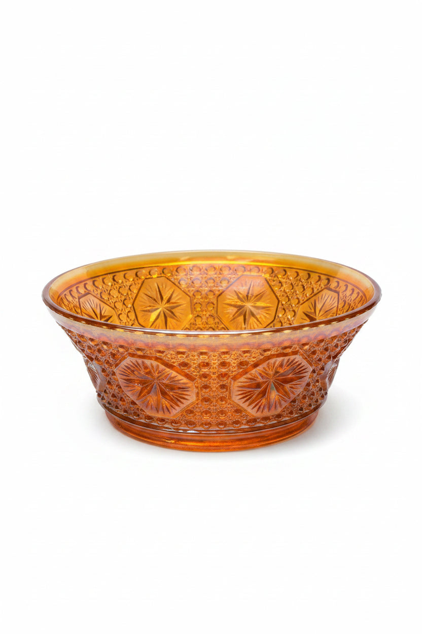 Antique Imperial Glass "Star Medallion" Amelia Marigold Carnival Glass Bowl