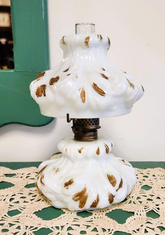 Rare Original L.G. Wright Plume Nutmeg Puffy Mini Glass Oil Lamp