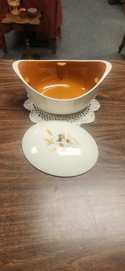 Vintage Taylor Smith Ironstone Soup Tureen, Mid Century White & Rust