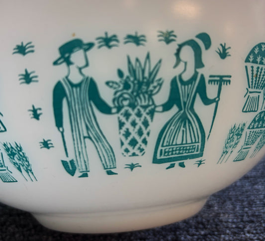 Vintage Pyrex 443 Amish Butterprint Cinderella Mixing Bowl 2.5 Qt Turquoise on White