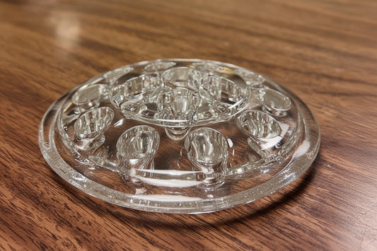 Vintage Clear Glass Flower Frog 16 Hole Floral Stem Holder Arranger, Heavy Domed Pressed Glass Centerpiece Vase Insert, Mid-Century Floral Craft Tool 5"