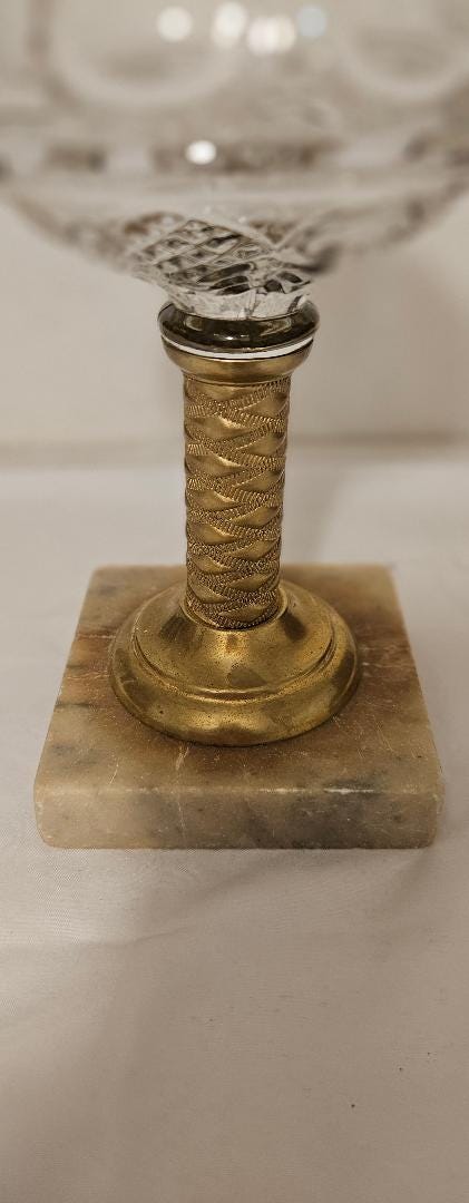 Antique Oil Lamp 1865 Ring Punty Sawtooth Marble Base Brass Stem