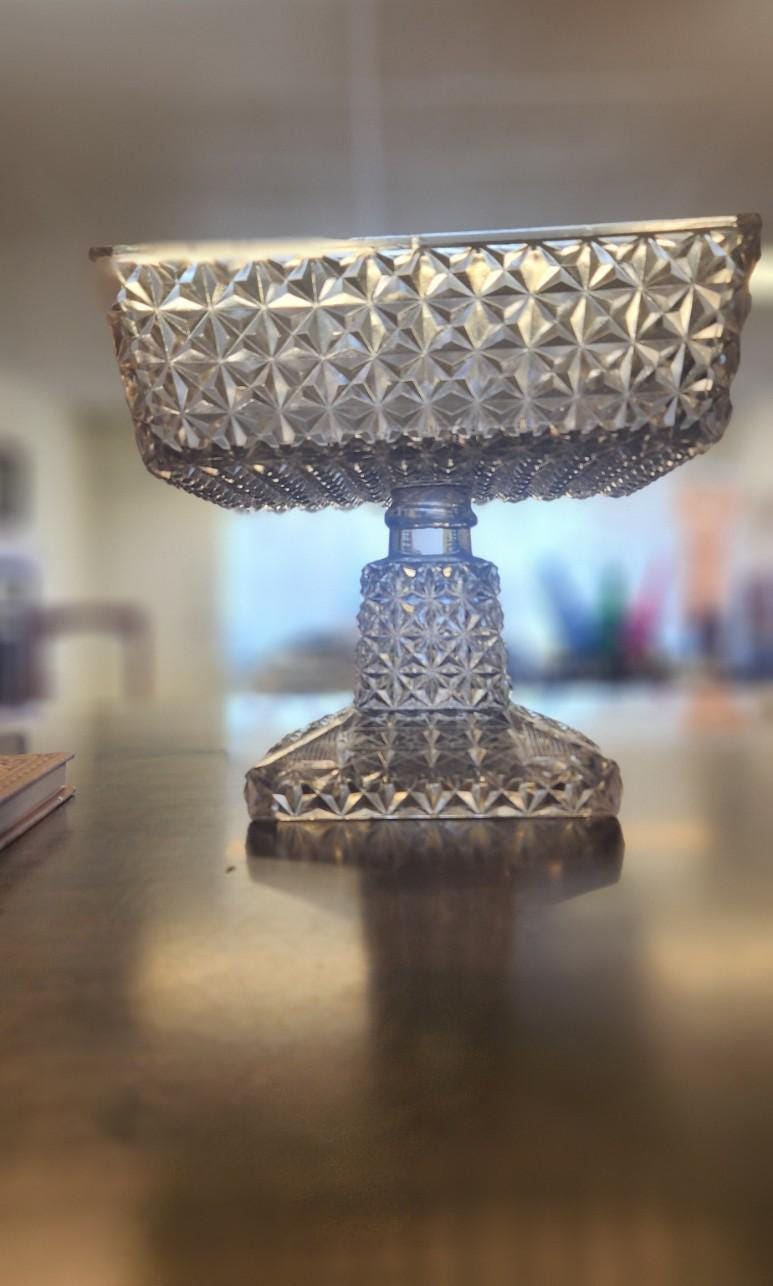 EAPG Diamond Cut Compote Square