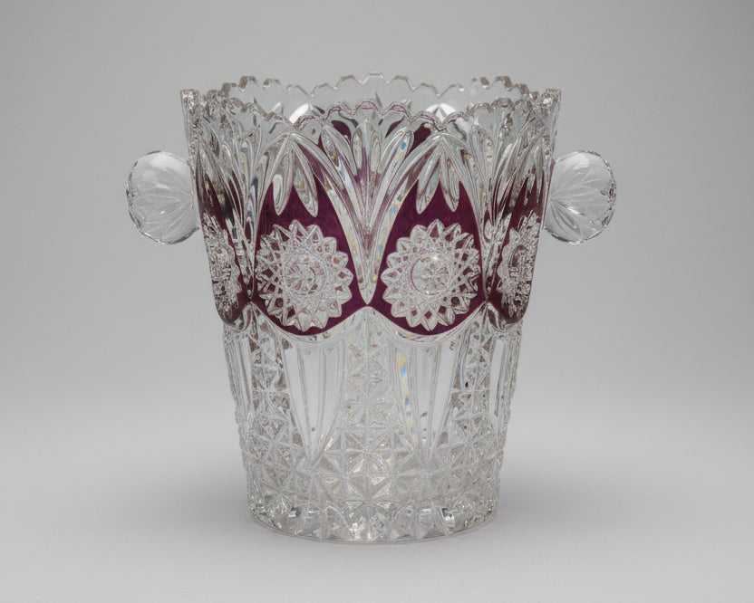 Vintage Bavarian Cut-to-Clear Cranberry Crystal Ice Bucket - 1970s