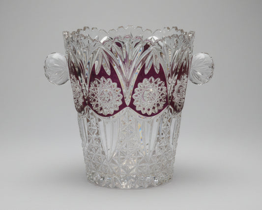 Vintage Bavarian Cut-to-Clear Cranberry Crystal Ice Bucket - 1970s
