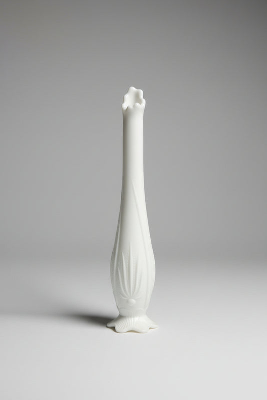 Vintage Fenton Milk Glass Cactus Agave Footed Swung Bud Vase 10.5" White MCM