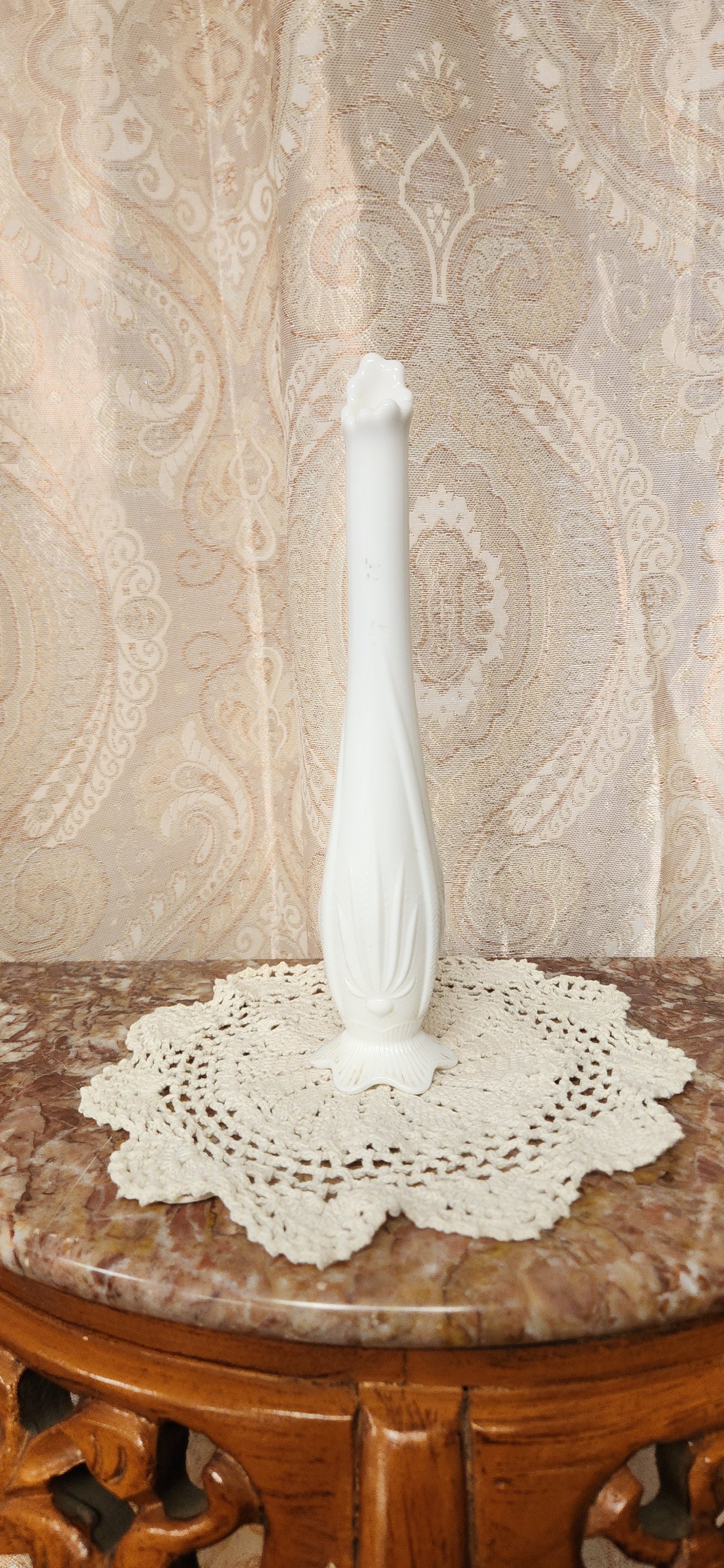 Vintage Fenton Milk Glass Cactus Agave Footed Swung Bud Vase 10.5" White MCM