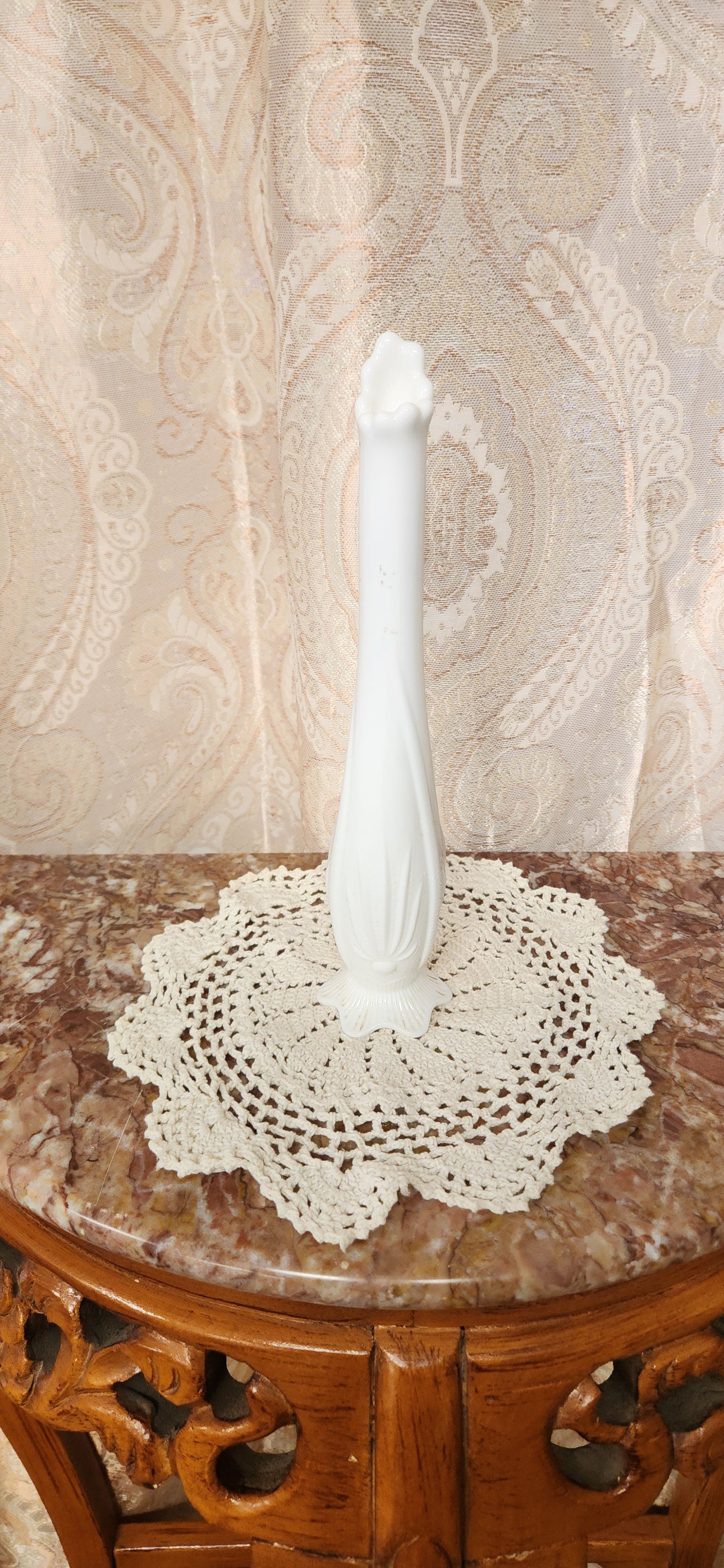 Vintage Fenton Milk Glass Cactus Agave Footed Swung Bud Vase 10.5" White MCM