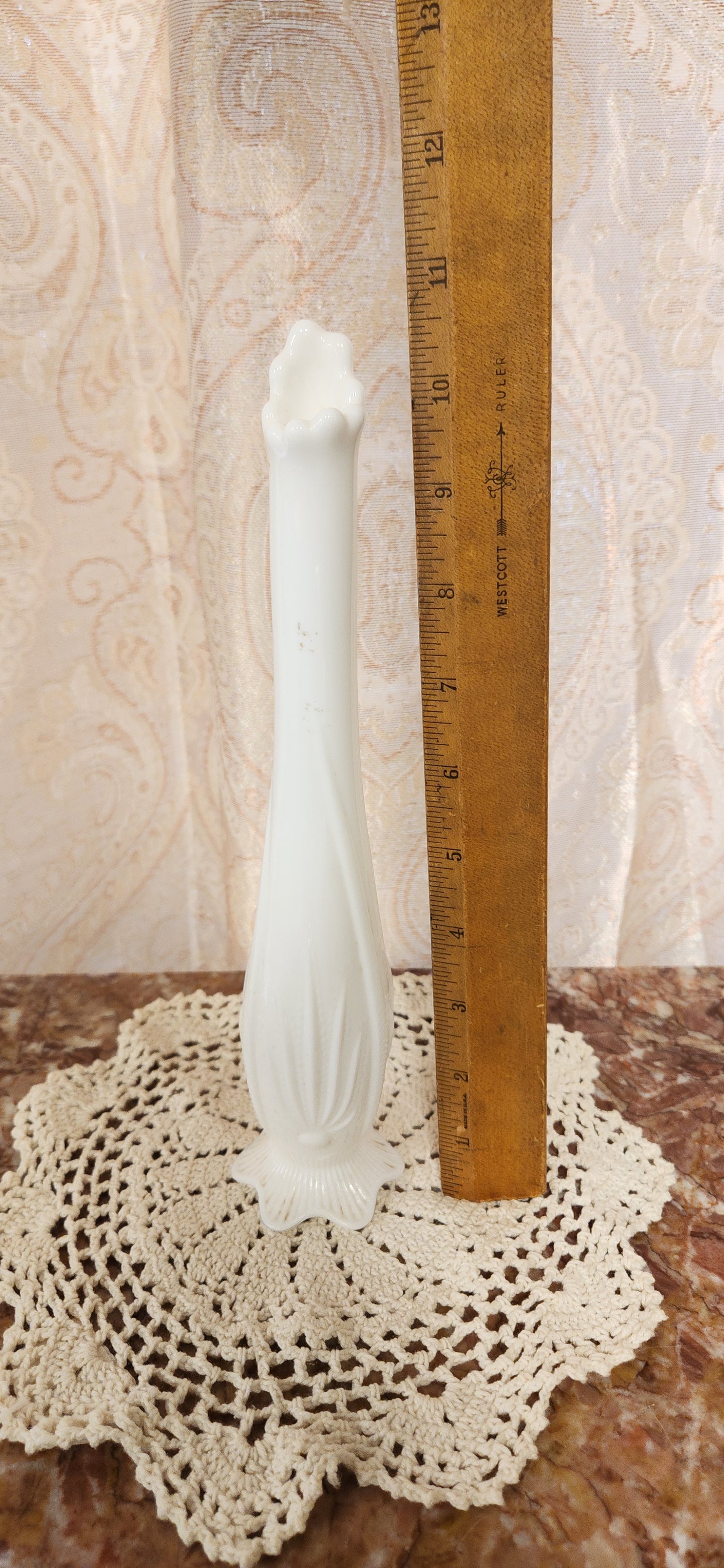 Vintage Fenton Milk Glass Cactus Agave Footed Swung Bud Vase 10.5" White MCM