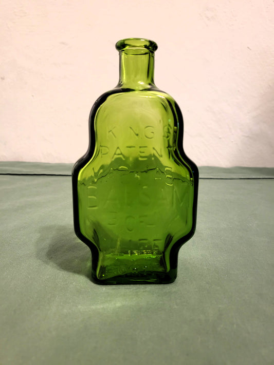 Vintage Green Glass “BALSAM” Bottle – Kings Patent Balsam of Life – Embossed Medicine Bottle – Apothecary Decor