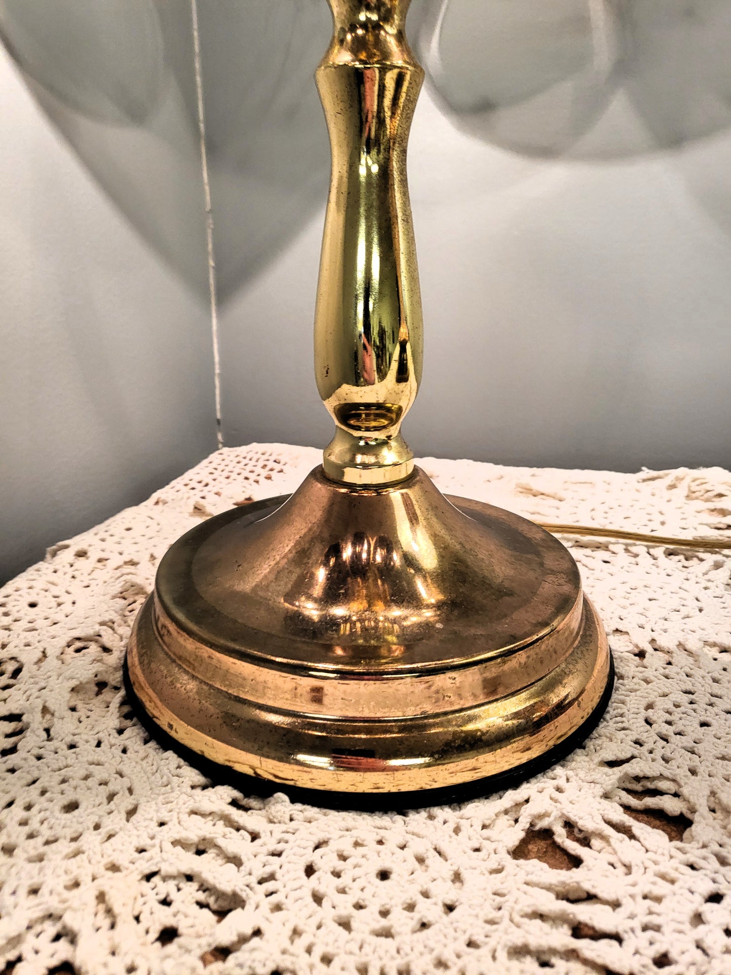 Vintage Touch Lamp LRG Accent Table Night Light Brass Smoky Glass Panels Post Modern Three Way Candelabra Hollywood Regency Mid Century