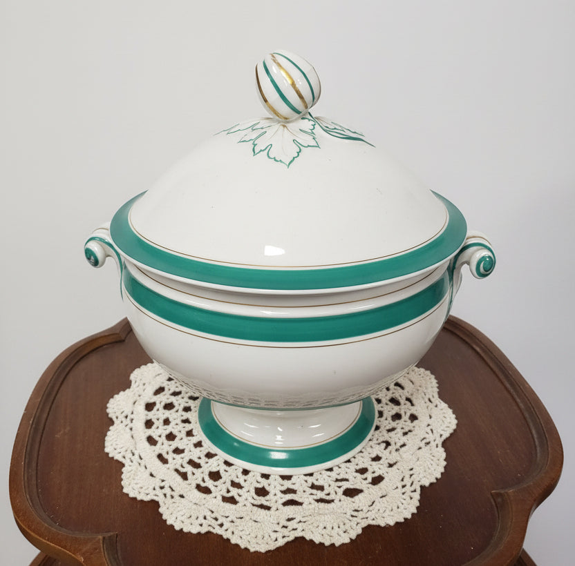 Antique Old Paris Porcelain Covered Soup Tureen – Emerald Green & Gold
