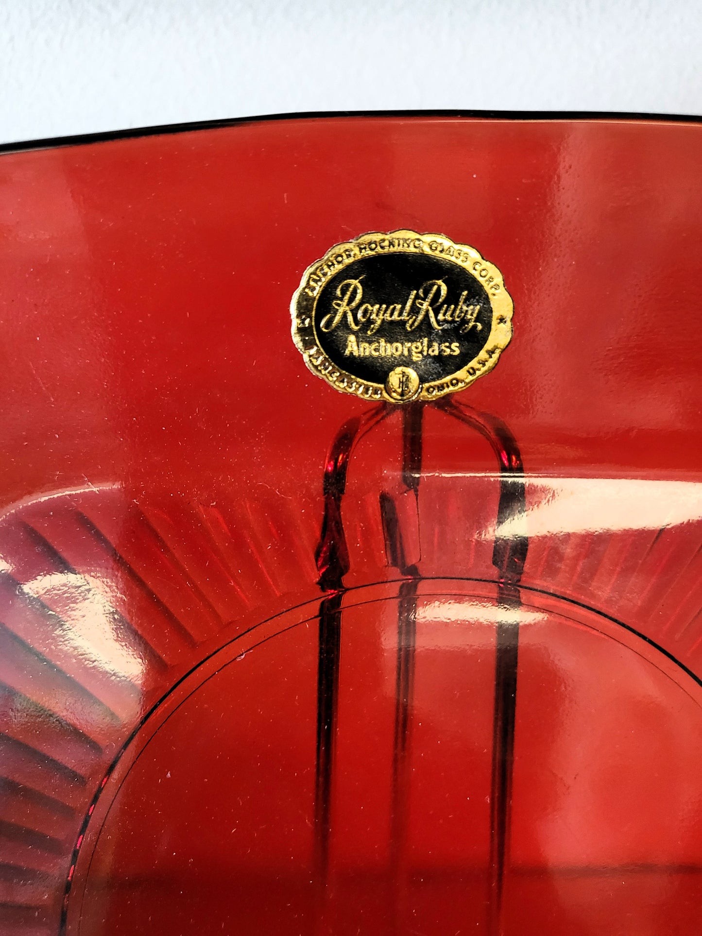 Vintage Royal Ruby Red Anchor Hocking Square Glass Dinner Plate – 1950s