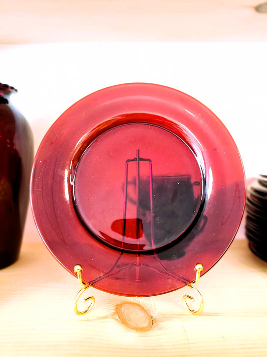 Vintage Anchor Hocking Royal Ruby Red Dinner Round Glass Plate – 1950s