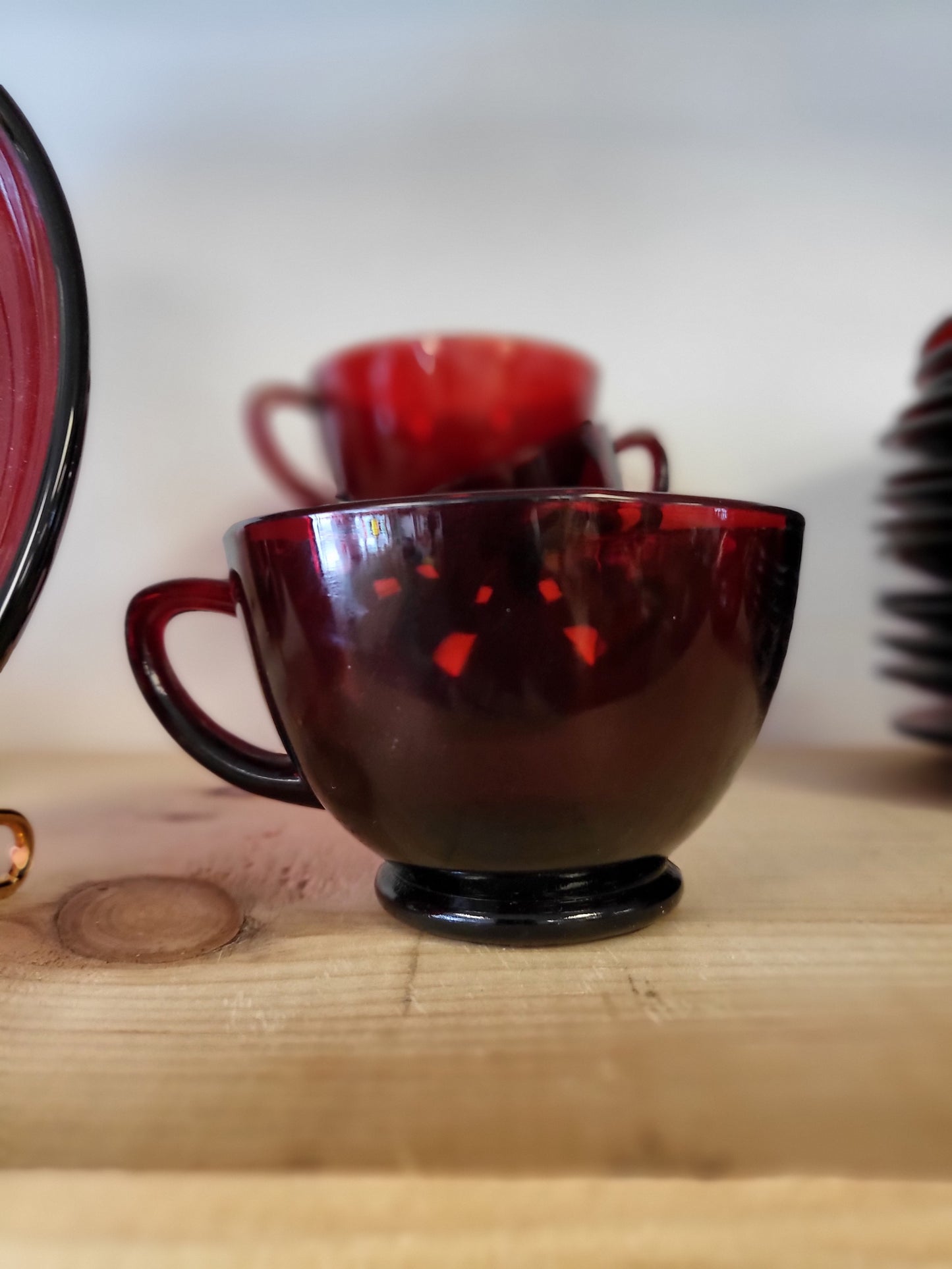 Vintage Royal Ruby Red Anchor Hocking Cup & Saucer Glass – 1950s