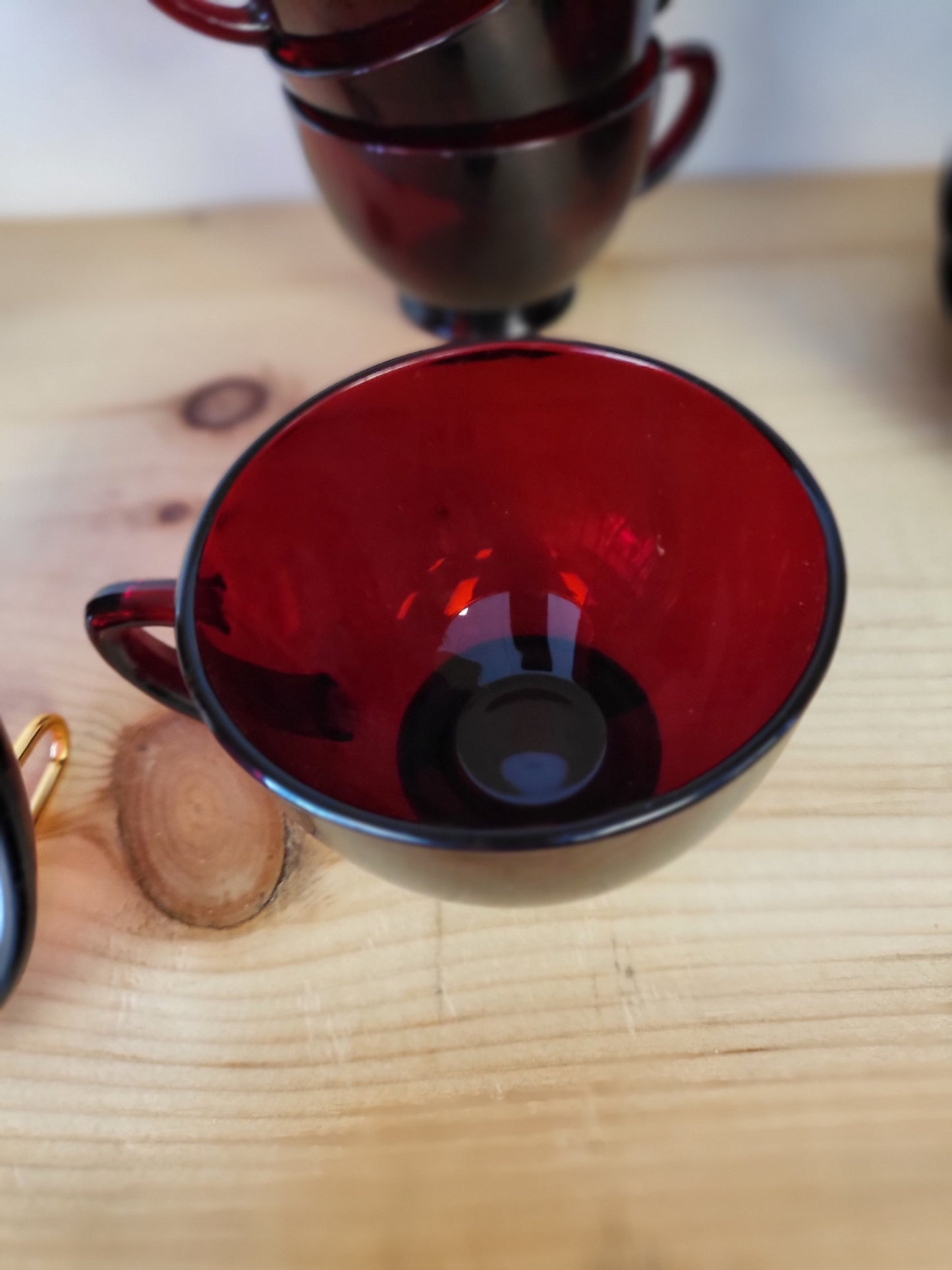 Vintage Royal Ruby Red Anchor Hocking Cup & Saucer Glass – 1950s