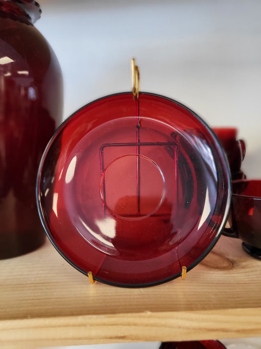 Vintage Royal Ruby Red Anchor Hocking Cup & Saucer Glass – 1950s