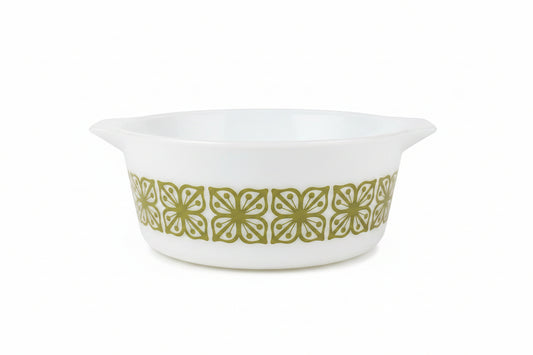 Vintage Pyrex 474-B Verde Floral Cinderella Casserole Dish 1.5 Qt Green White Milk Glass