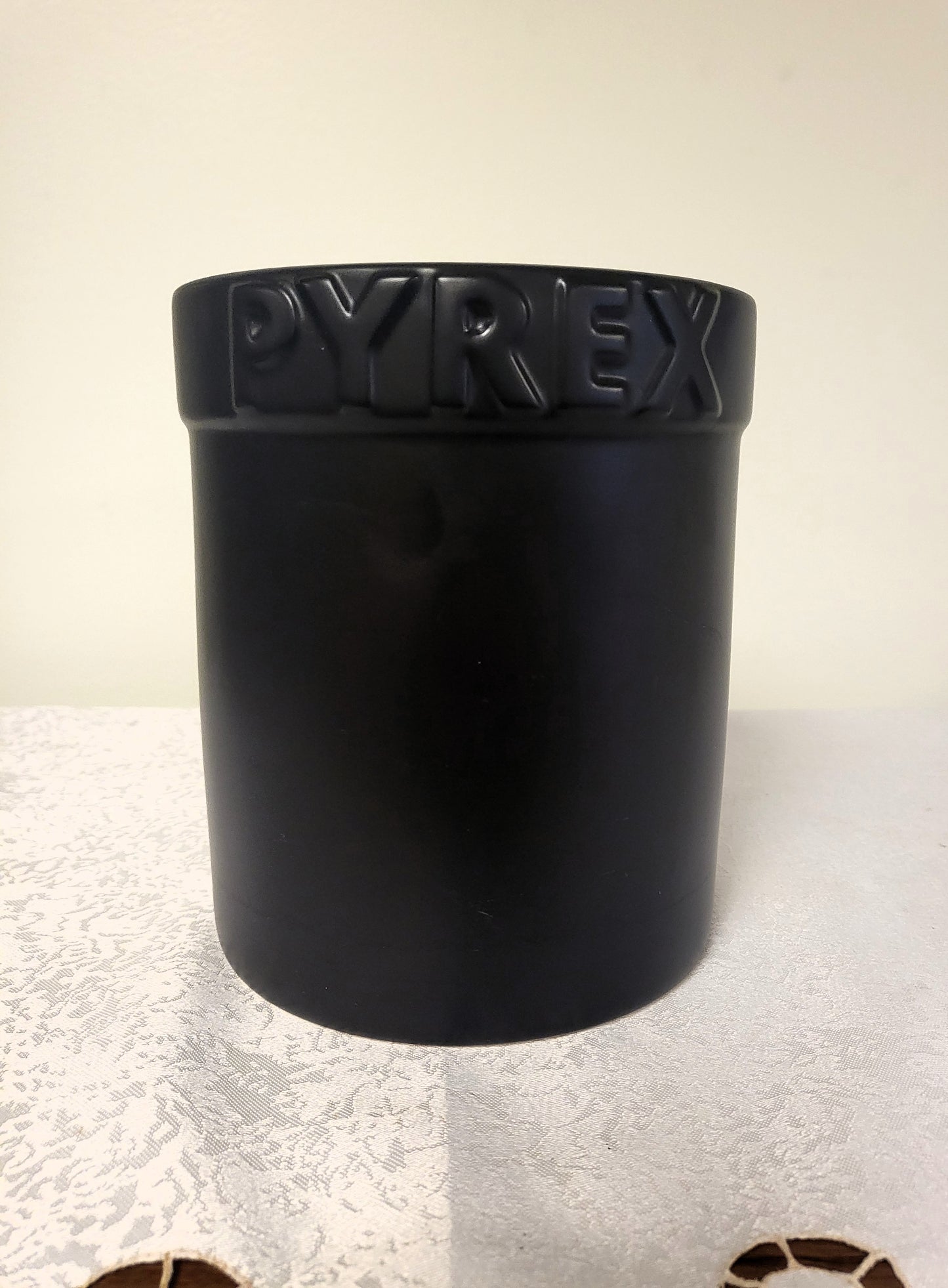 Vintage Pyrex Black Ceramic Utensil Holder Canister Crock