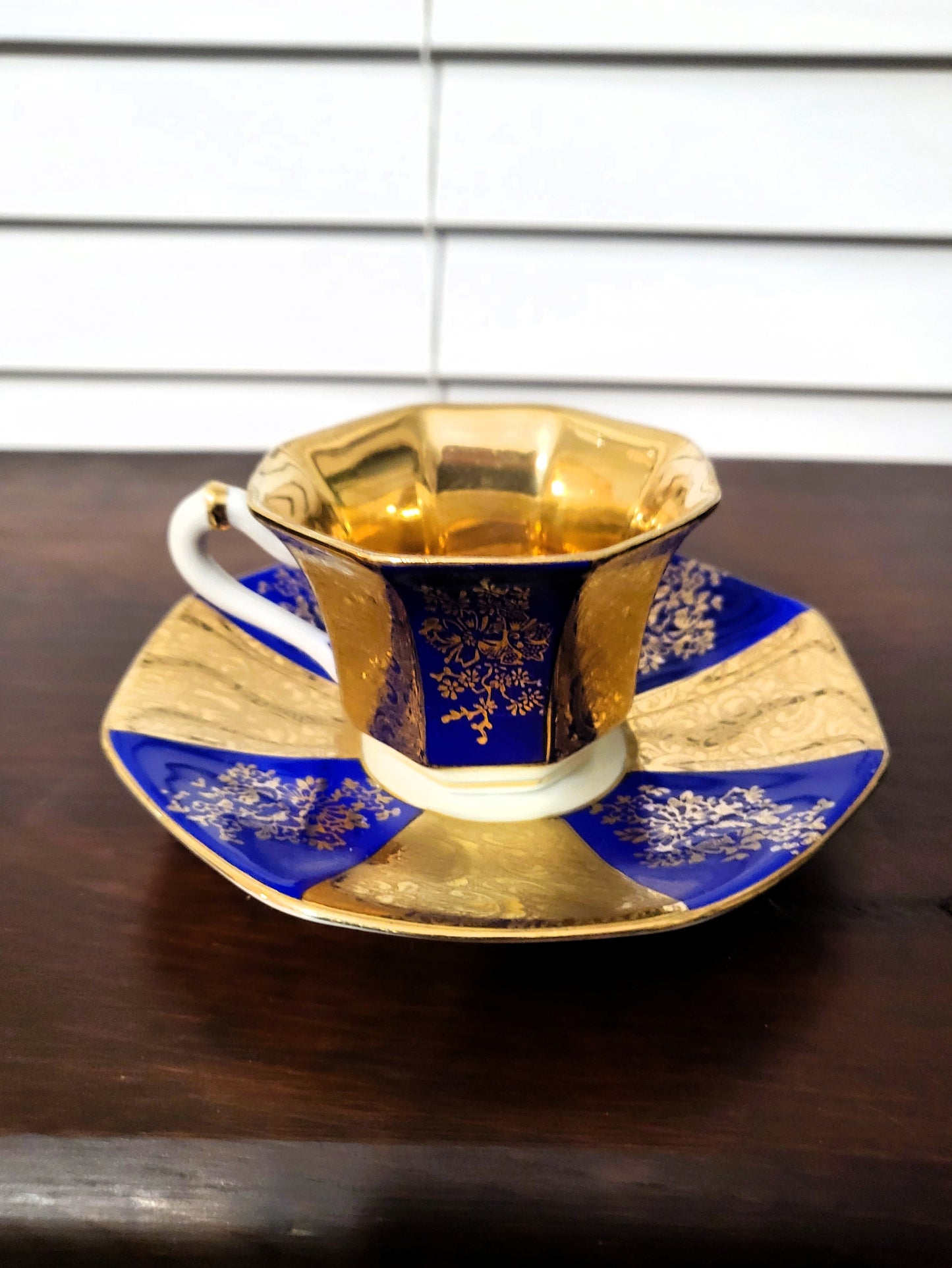 Vintage Colbalt & Gold Bavarian Demitasse Tea Cup and Saucer Set - 1950s