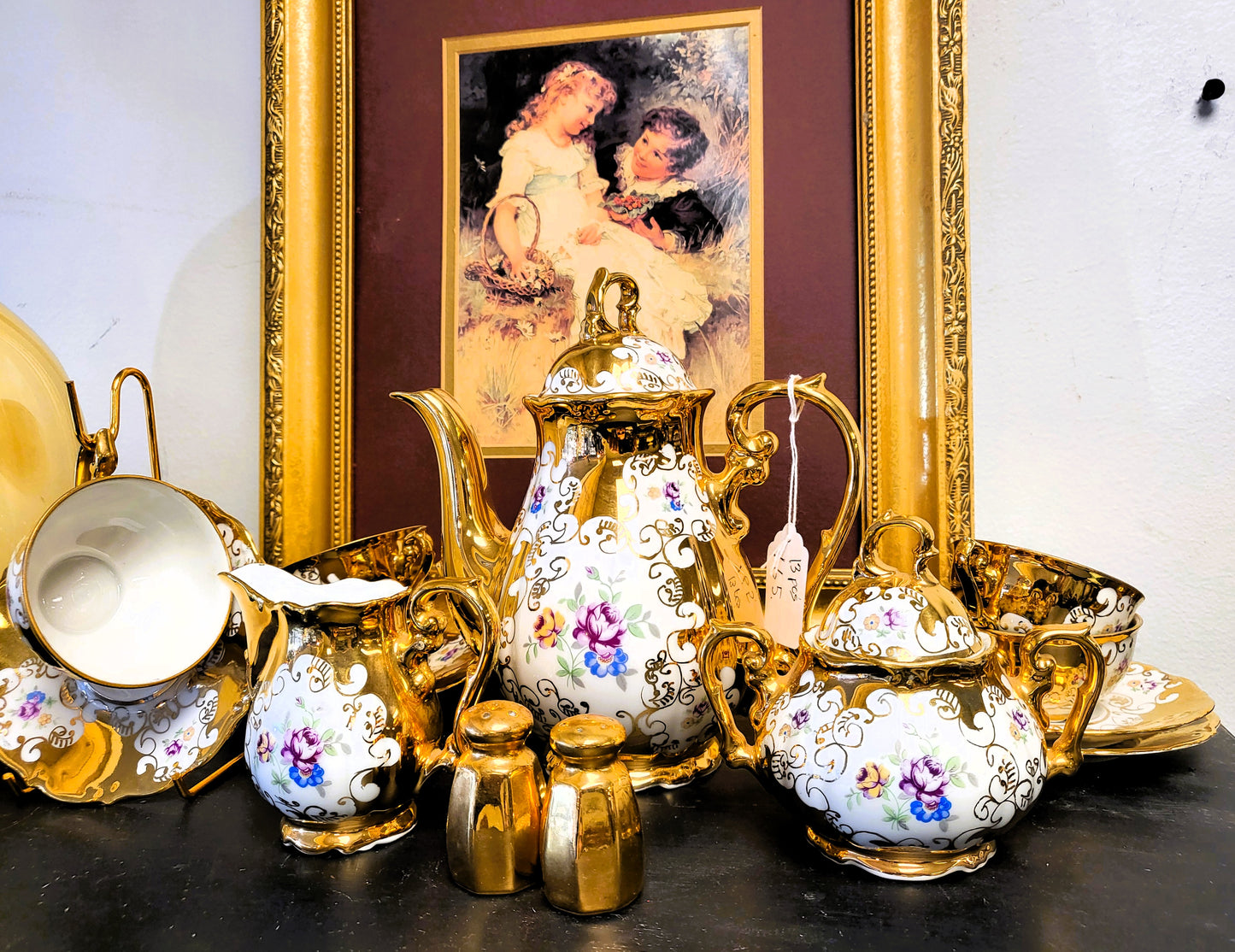 Rare 13-Pc Vintage Kronester Bavaria "Venezia" Tea Set - 24K Gold Plated Porcelain - Service for 4 - Made in West Germany