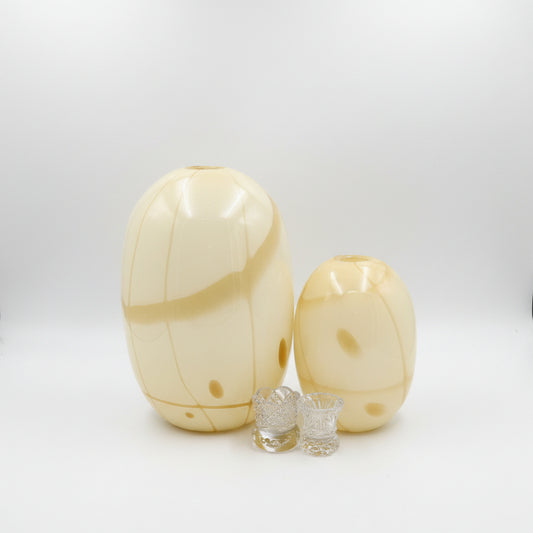 Vintage Aureliano Toso Murano Glass Vase Pair Dino Martens Cream Amber Lines MCM