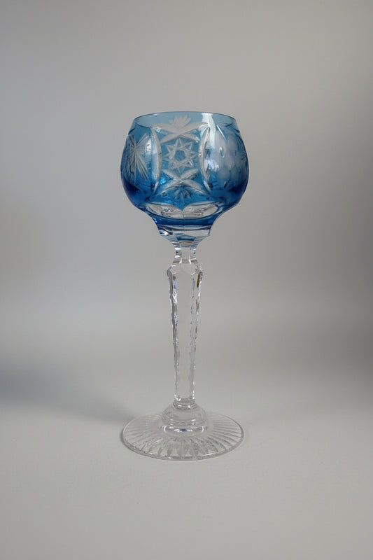 Rare Vintage Nachtmann Traube Aquamarine Cordial Glass Cut to Clear Crystal 4.5"