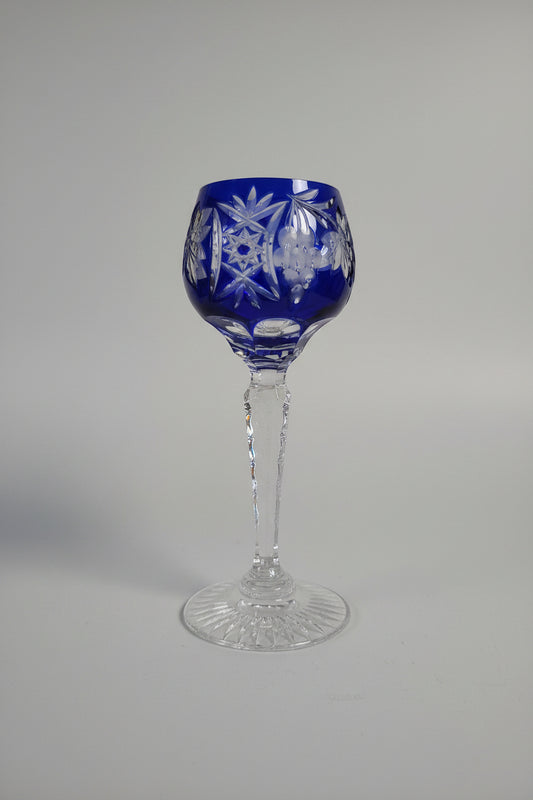 Vintage Nachtmann Traube Cobalt Blue Cordial Glass Cut to Clear Crystal Liqueur