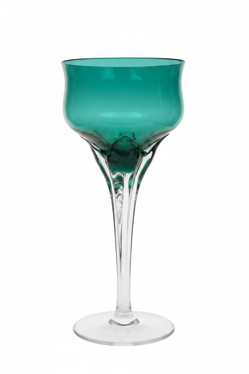 Vintage Empoli emerald green tulip wine goblet front