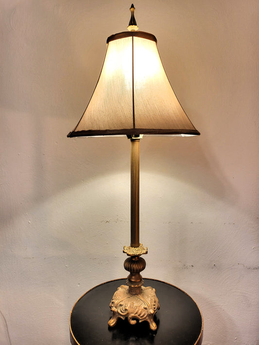 Vintage-Style Neoclassical Brass Fluted Column Table Lamp