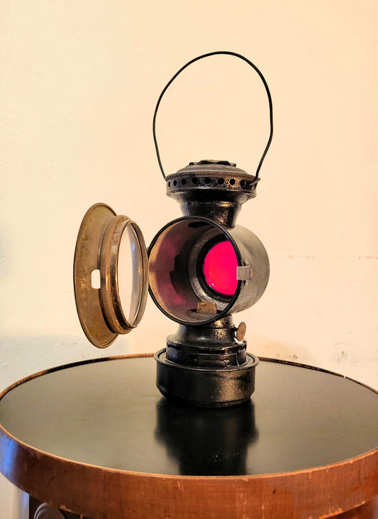 Antique 1914 Dietz Eureka Kerosene Tail Lamp – Rare Ruby Red Lens & Original Burner