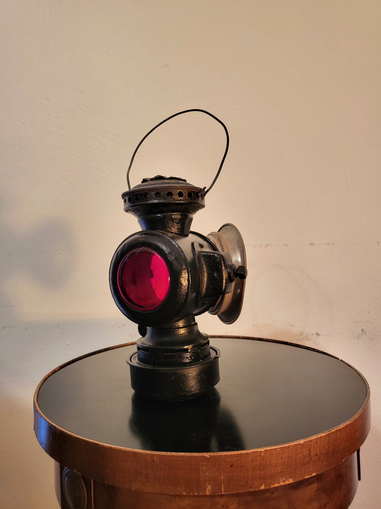 Antique 1914 Dietz Eureka Kerosene Tail Lamp – Rare Ruby Red Lens & Original Burner