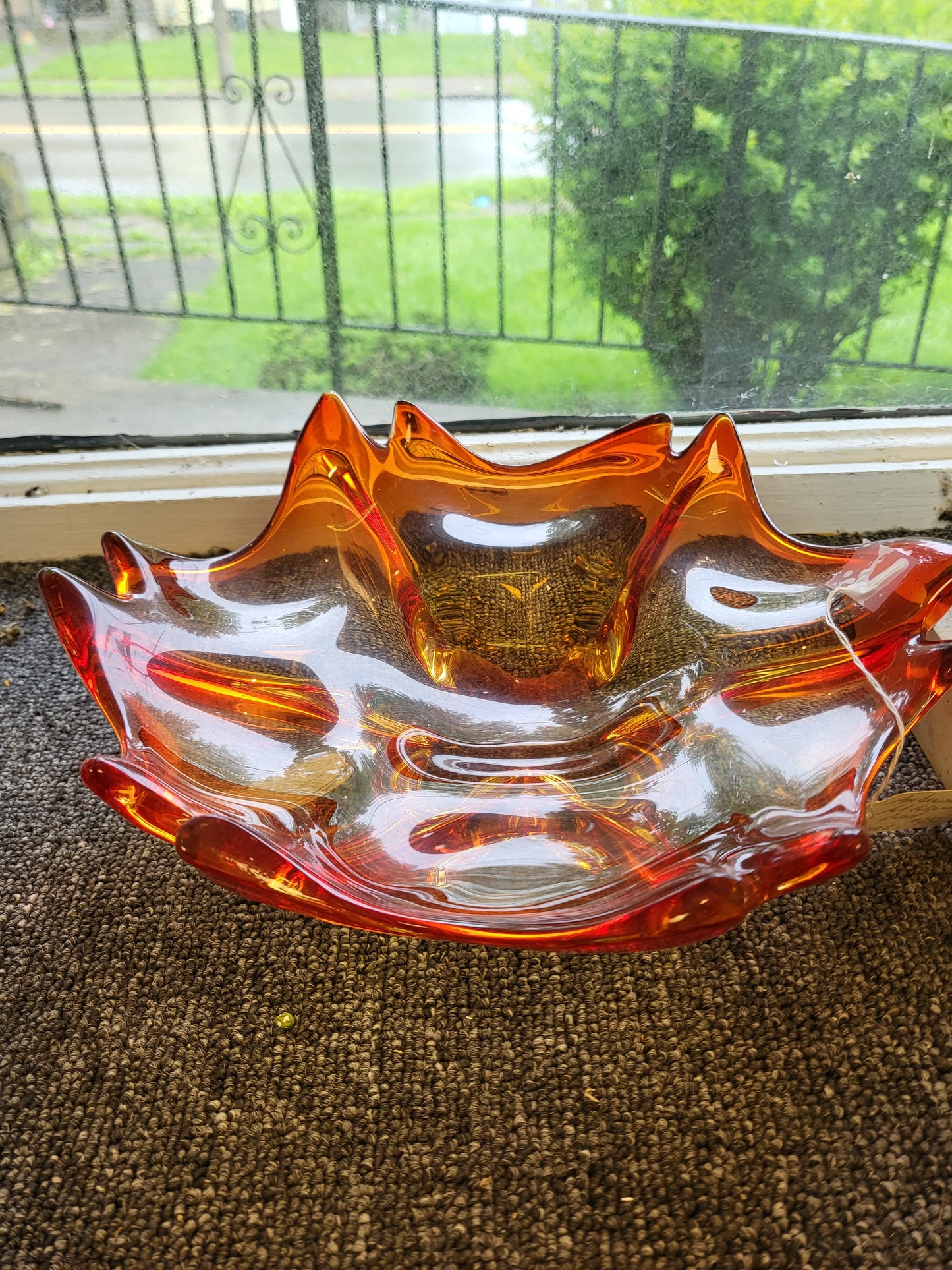 Vintage Murano Art Glass Centerpiece Bowl – Red & Amber Amberina Ruffled Splat Bowl, Mid-Century Modern Hand-Blown Italian Art Glass