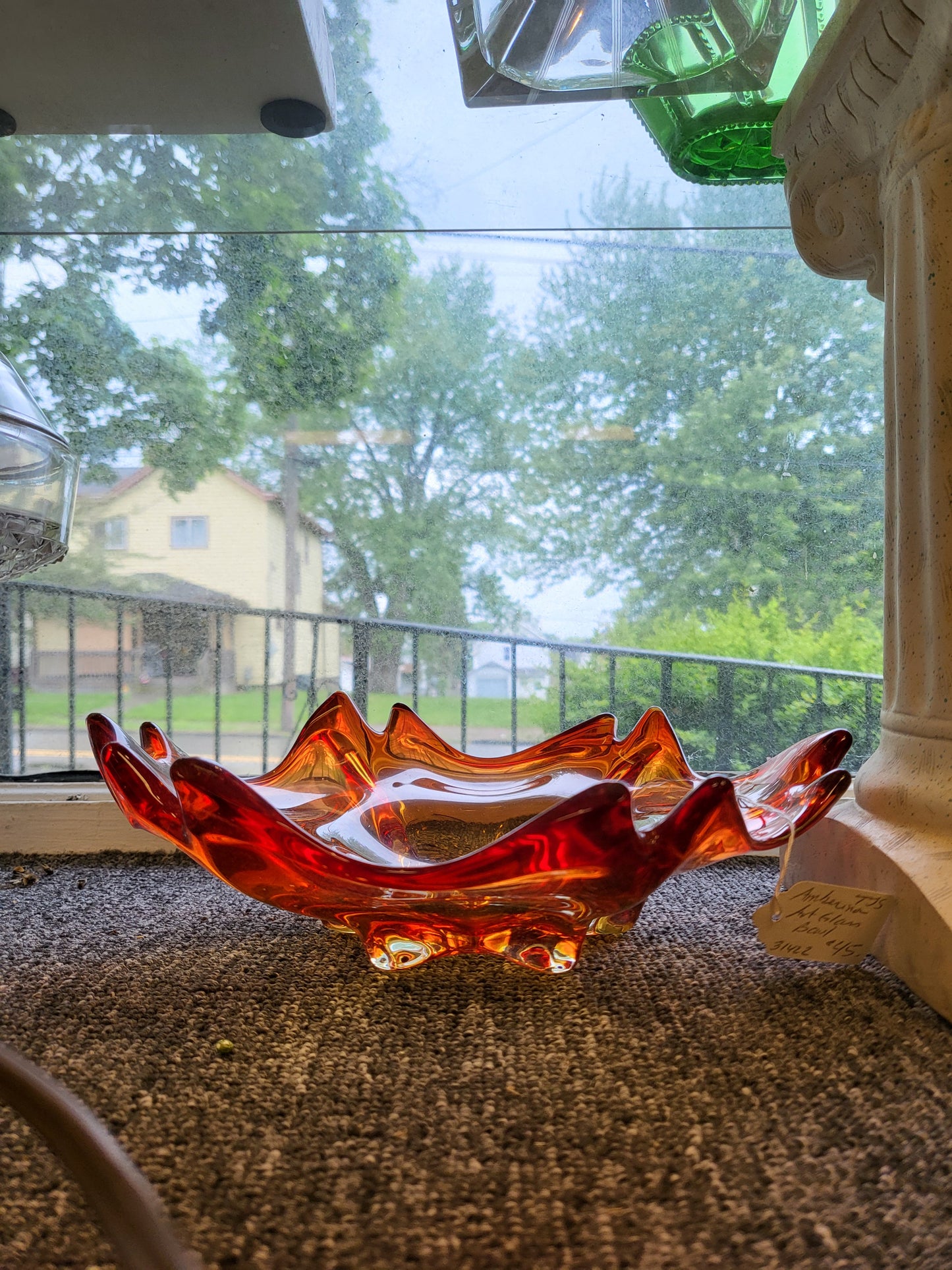 Vintage Murano Art Glass Centerpiece Bowl – Red & Amber Amberina Ruffled Splat Bowl, Mid-Century Modern Hand-Blown Italian Art Glass