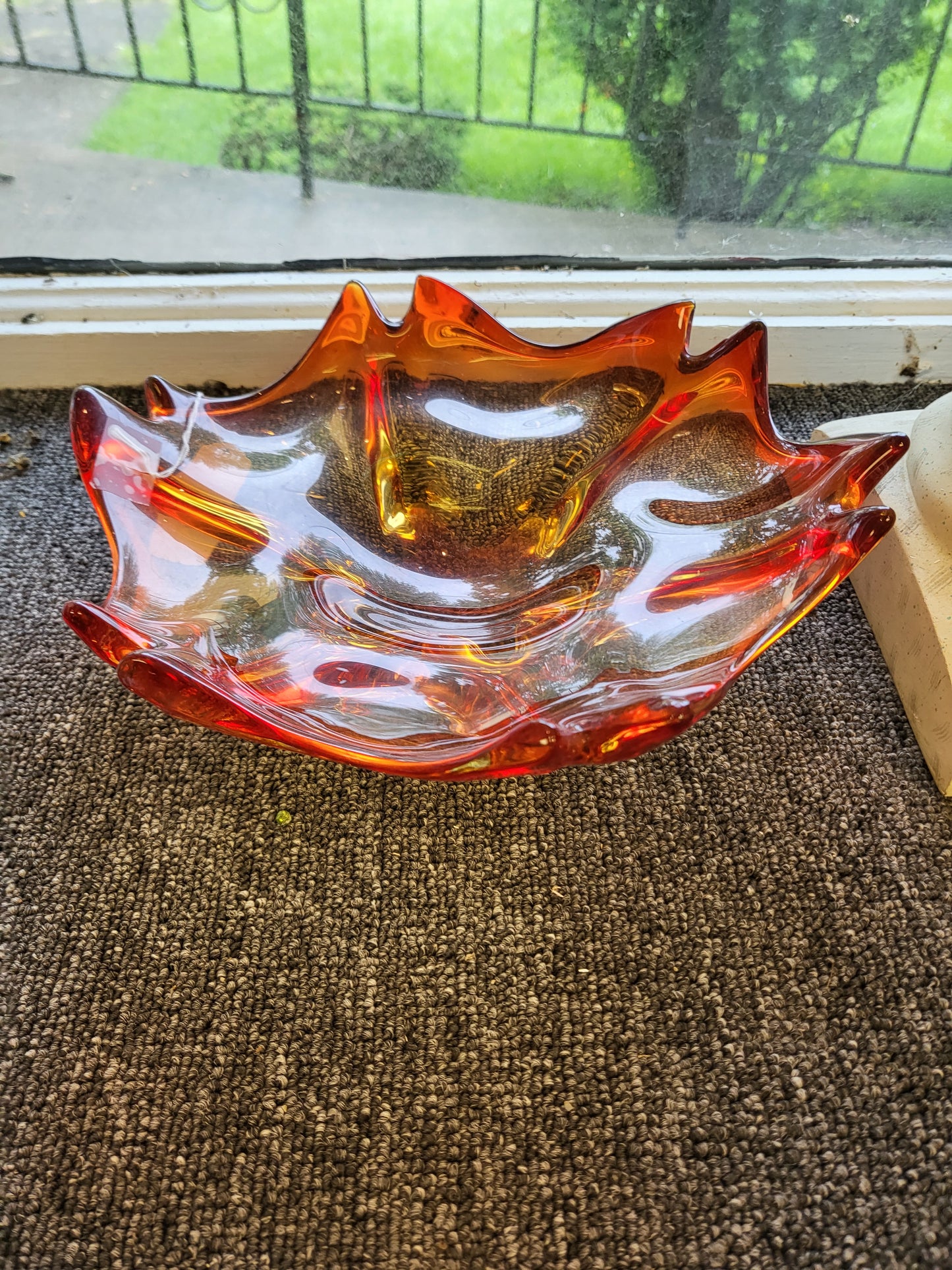 Vintage Murano Art Glass Centerpiece Bowl – Red & Amber Amberina Ruffled Splat Bowl, Mid-Century Modern Hand-Blown Italian Art Glass