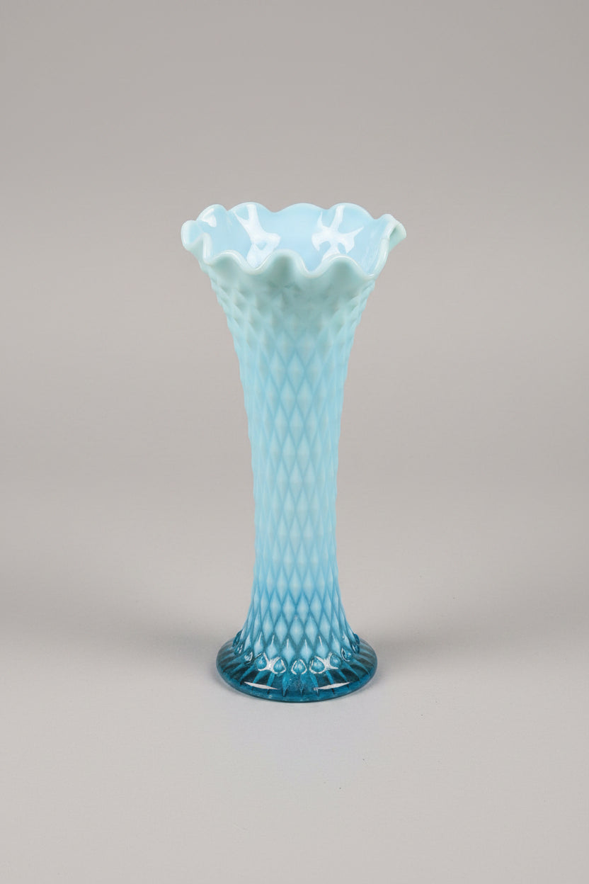 Antique Northwood Blue Opalescent Diamond Point Swung Glass Vase EAPG 10" 1906