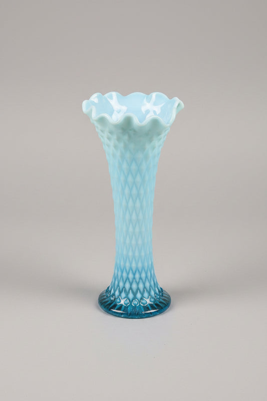 Antique Northwood Blue Opalescent Diamond Point Swung Glass Vase EAPG 10" 1906