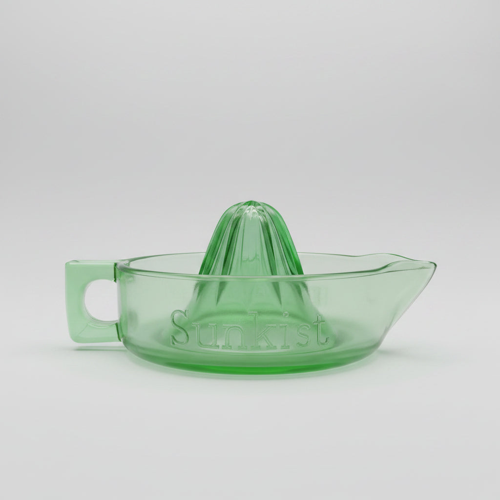 Vintage Sunkist Green Depression Glass Juicer Reamer McKee Uranium Vaseline Glow Pat. No. 68764