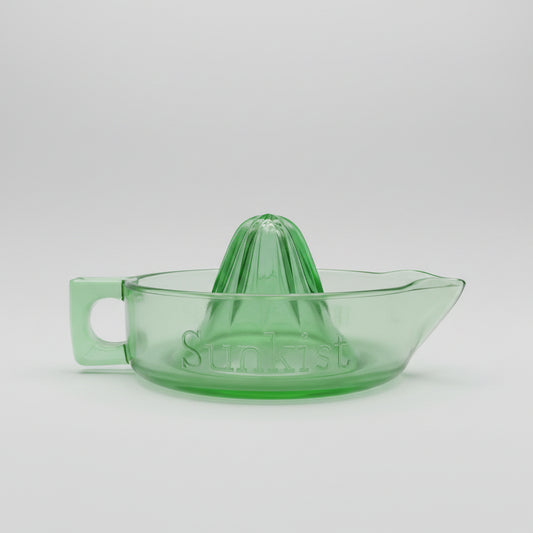 Vintage Sunkist Green Depression Glass Juicer Reamer McKee Uranium Vaseline Glow Pat. No. 68764