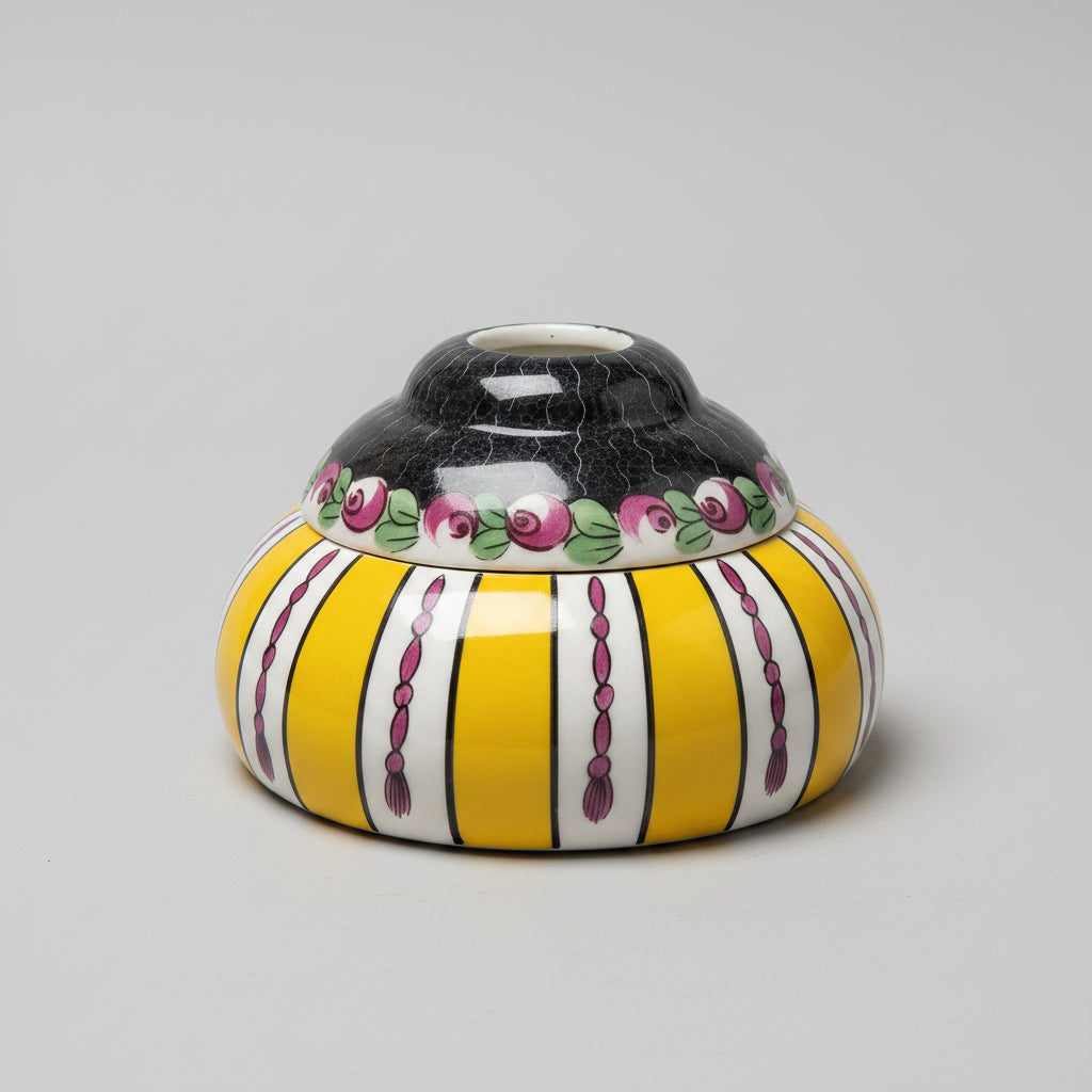 Antique Aladin France Porcelain Inkwell Art Deco Ceramic Encrier Yellow Black Signed