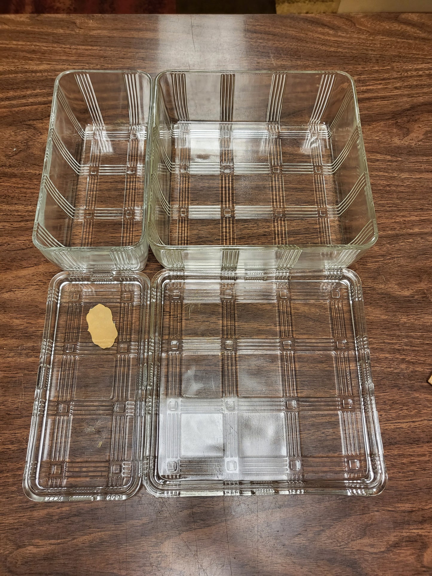 Vintage Hazel Atlas Criss Cross Refrigerator Dishes with Lids | Set of 2 Art Deco Clear Glass Food Storage Containers