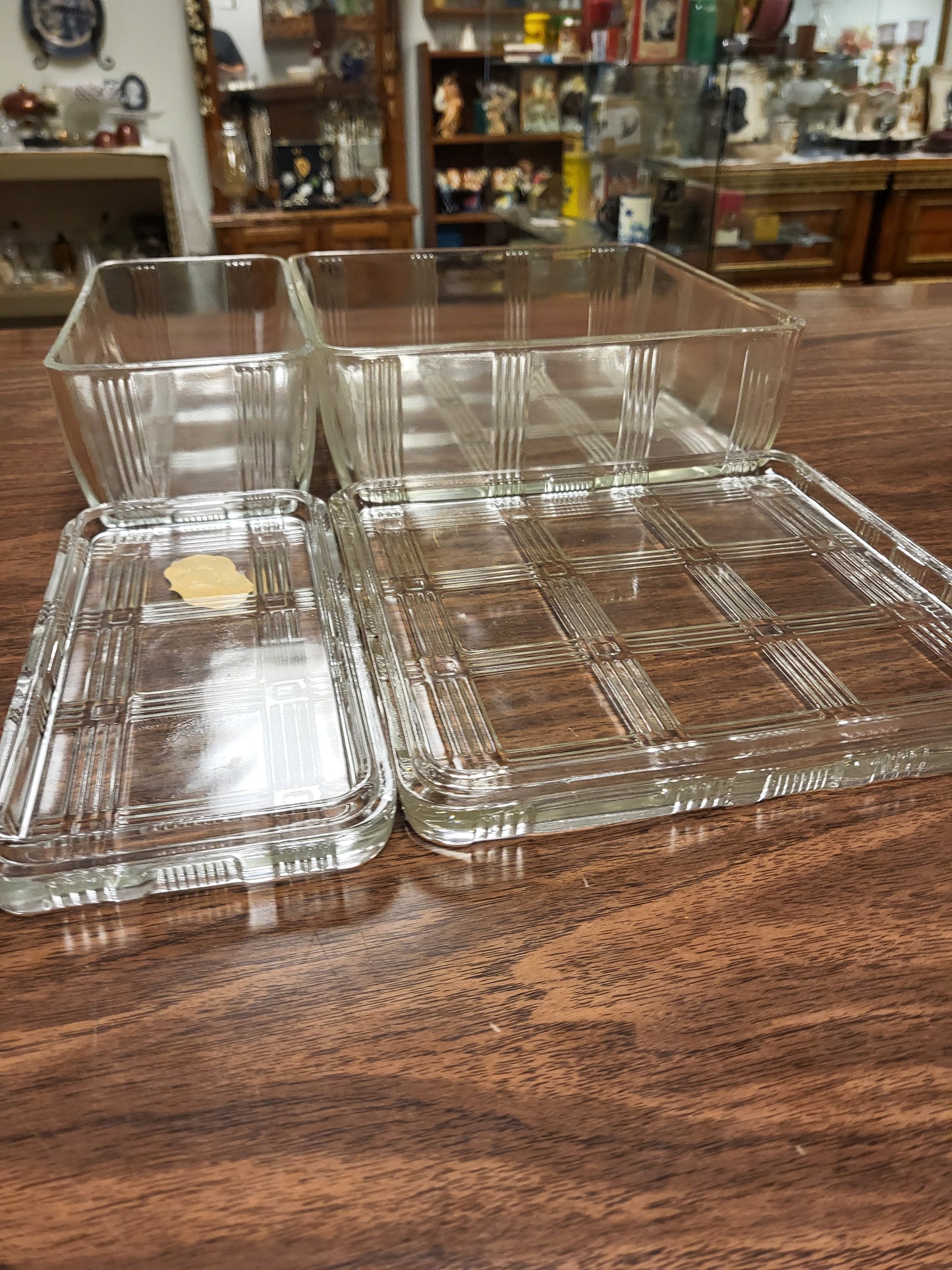 Vintage Hazel Atlas Criss Cross Refrigerator Dishes with Lids | Set of 2 Art Deco Clear Glass Food Storage Containers