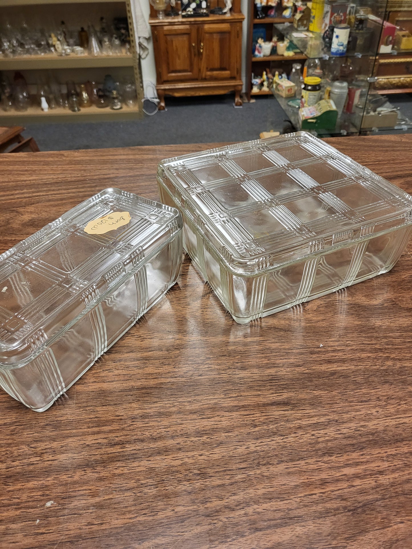 Vintage Hazel Atlas Criss Cross Refrigerator Dishes with Lids | Set of 2 Art Deco Clear Glass Food Storage Containers