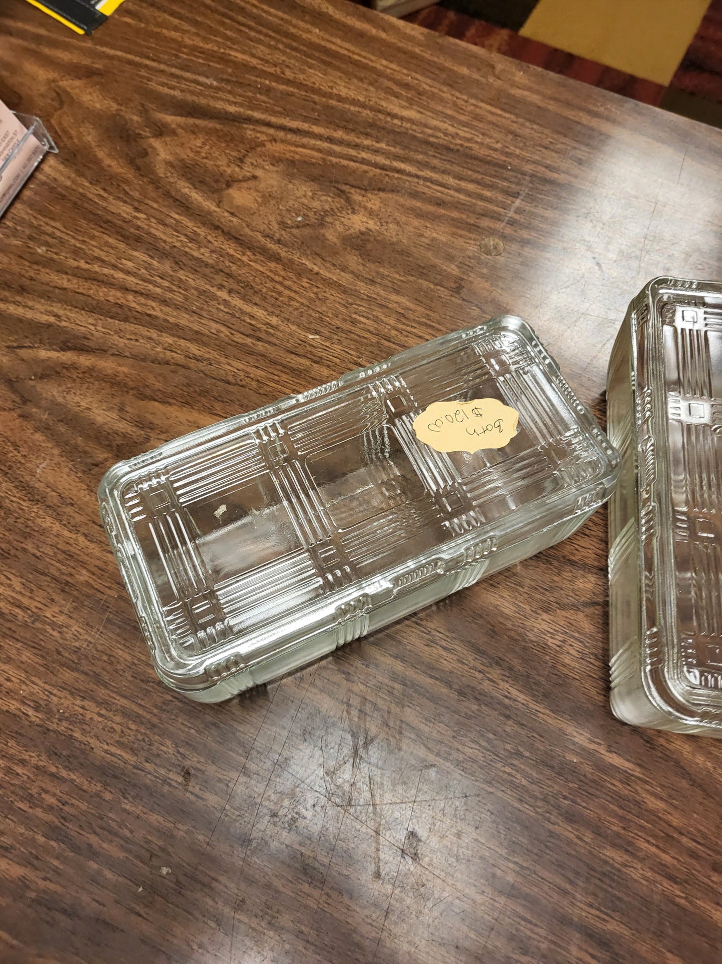 Vintage Hazel Atlas Criss Cross Refrigerator Dishes with Lids | Set of 2 Art Deco Clear Glass Food Storage Containers