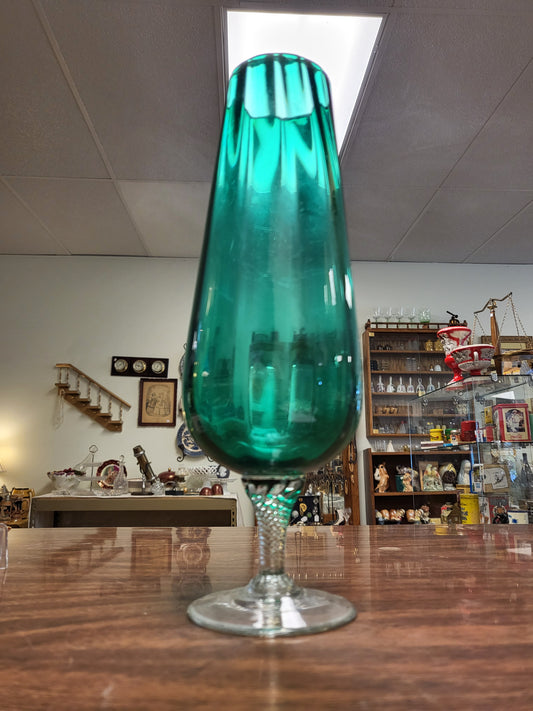 Vintage Empoli Emerald Green Champagne Flute | 11" Mid-Century Modern Italian Art Glass Toasting Glass | Twisted Stem Stemware